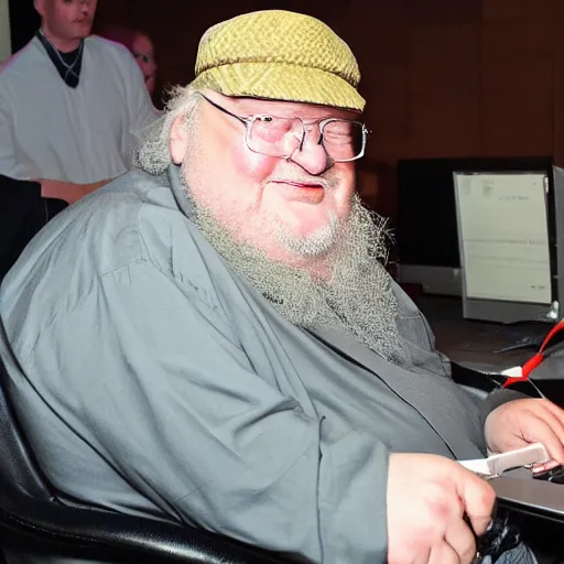 Prompt: george rr martin eating his computer - n 9