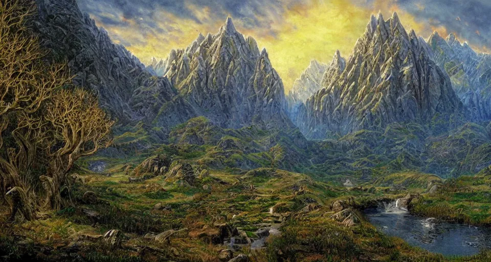 Prompt: Masterfully drawn mspaint art piece of middle-earth by James Gurney. Amazing beautiful incredible wow awe-inspiring fantastic masterpiece gorgeous fascinating glorious great.