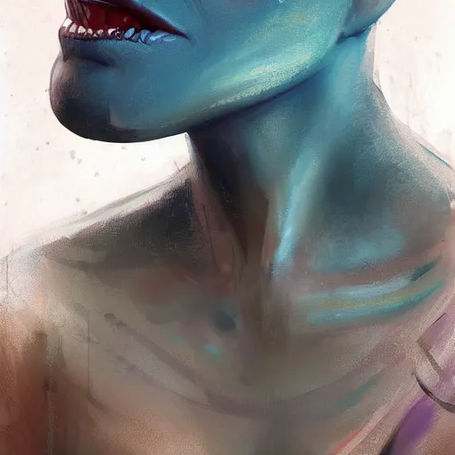 Prompt: portrait of a twi'lek woman by greg rutkowski, blue skin, pretty, she wears a band on her forehead, evil energy, wearing black robes, twisted smile, star wars expanded universe, he is about 3 0 years old, highly detailed portrait, digital painting, artstation, concept art, smooth, sharp foccus ilustration, artstation hq