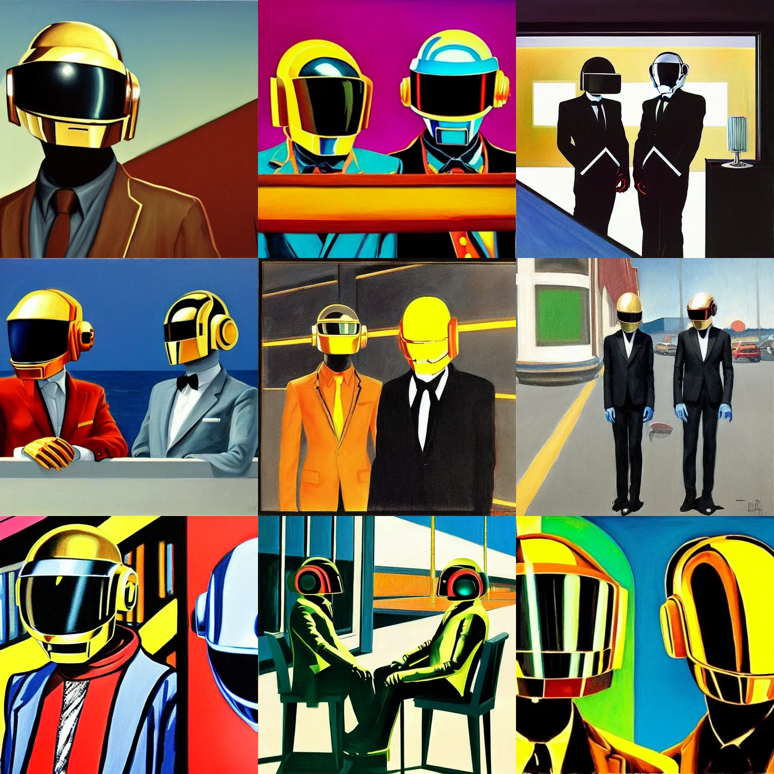 Prompt: Daft Punk painted by Edward Hopper