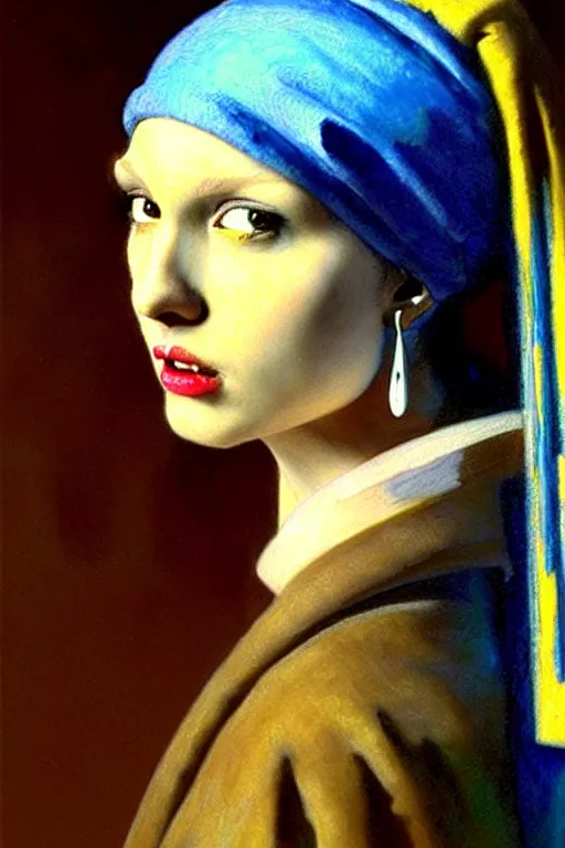 Image similar to full character portrait max mad cyberpunk warhammer 4 0 k, warrior marine the girl with the pearl earring character design, painting by gaston bussiere, katsuya terada, vermeer, frank frazetta, mucha, tom of finland, trending on artstation