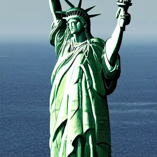 Prompt: “ a photo of the statue of liberty if were designed by india instead of france ”