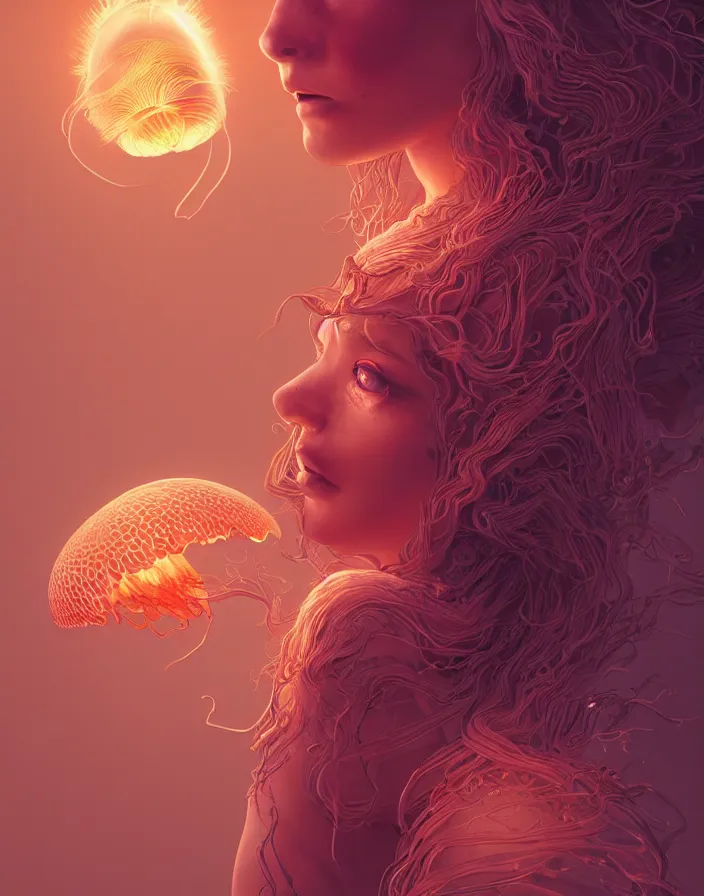 Image similar to goddess portrait. jellyfish phoenix head. intricate artwork by Tooth Wu and wlop and beeple. octane render, trending on artstation, greg rutkowski very coherent symmetrical artwork. cinematic, hyper realism, high detail, octane render, 8k