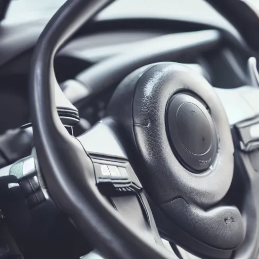 Prompt: muscular arm gripping a steering wheel at the top, first person pov, detailed, 4 k