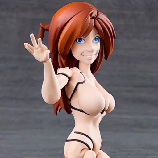 Prompt: Kaitlyn Michelle Siragusa, better known as Amouranth, Posable PVC action figurine. Detailed artbreeder face. Full body 12-inch Figma anime statue