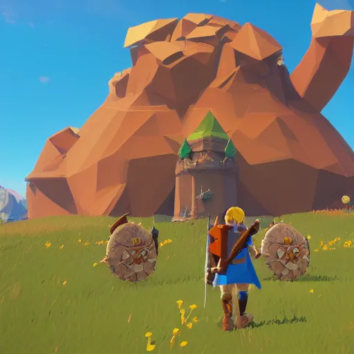 Image similar to Drawf Kingdom, 3d render, low poly, breath of the wild,