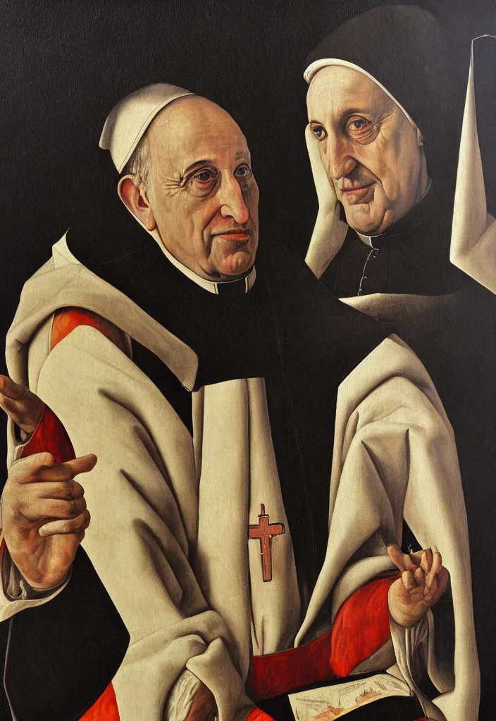 Prompt: portrait of pope francis black background extremely detailed oil painting by sandro boticelli old master