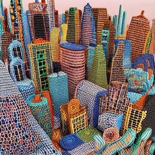 Image similar to crocheted city 4 k