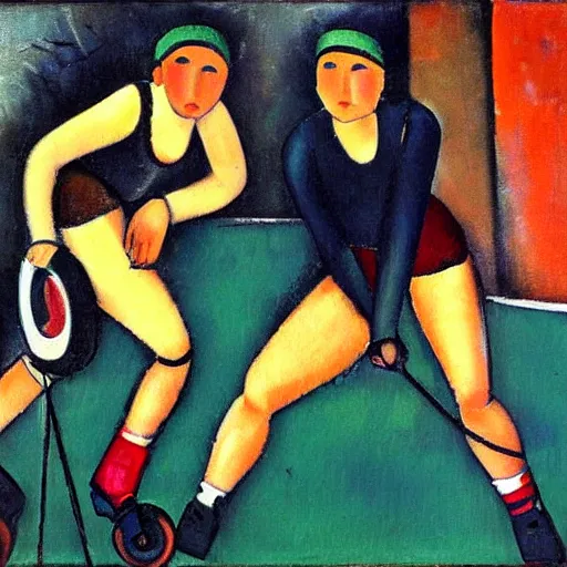 Image similar to oil canvas roller derby match by modigliani