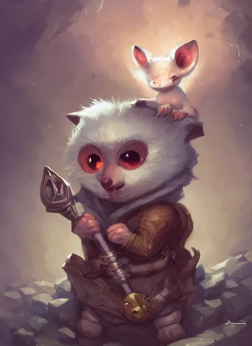 Image similar to cute little anthropomorphic oppossum wizard, tiny, small, baby animal, short, cute and adorable, pretty, beautiful, DnD character art portrait, matte fantasy painting, DeviantArt Artstation, by Jason Felix by Steve Argyle by Tyler Jacobson by Peter Mohrbacher, cinematic lighting