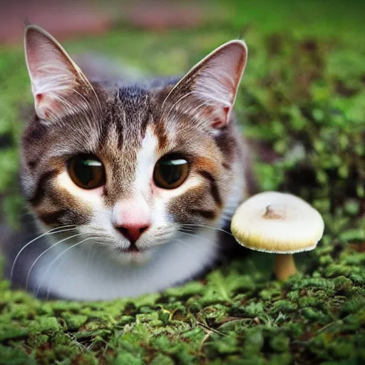 Image similar to cat - mushrooms, cat - faced mushroom, trending on instagram, stop motion