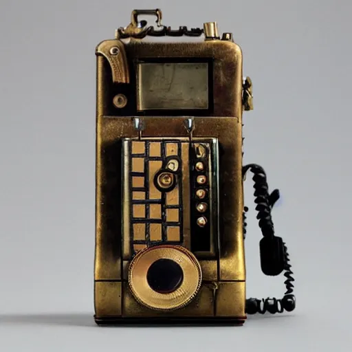 Prompt: an extremely complex and advanced steampunk cellphone from the 1920s