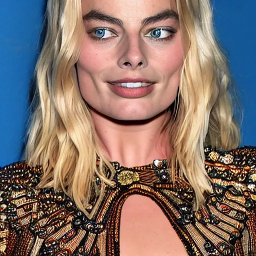 Image similar to a portrait of margot robbie doing a kissing face, highly detailed