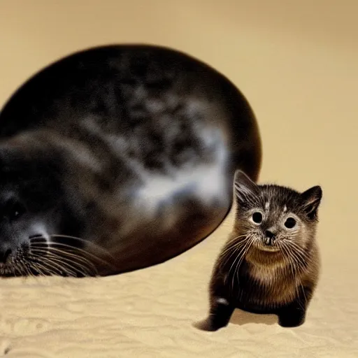 Image similar to national geographic photograph of a seal with a kitten