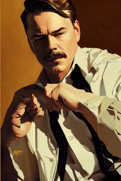 Image similar to vince gilligan painting by jc leyendecker!! phil hale!, angular, brush strokes, painterly, vintage, crisp