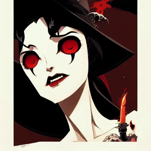 Prompt: beautiful vampire witch, evil, closeup, cinematic, dramatic, powerful, super detailed and intricate, by koson ohara, by darwyn cooke, by greg rutkowski, by satoshi kon