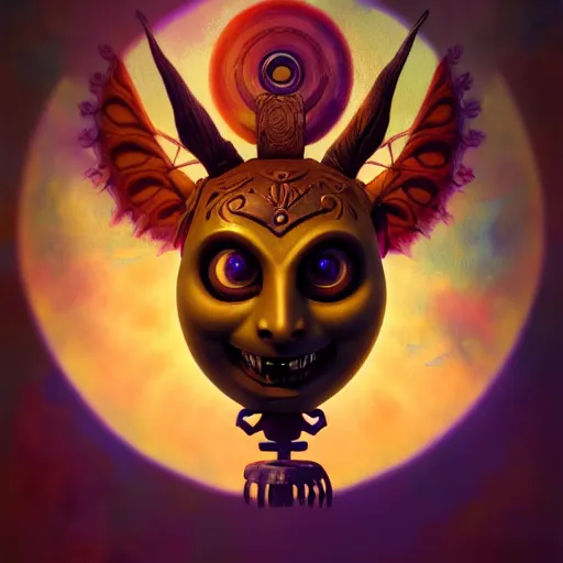 Prompt: a band logo for the band dreamscape majora's mask, extremely detailed digital painting, in the style of fenghua zhong and ruan jia and jeremy lipking and peter mohrbacher, mystical colors, rim light, beautiful lighting, 8 k, stunning scene, raytracing, octane, trending on artstation