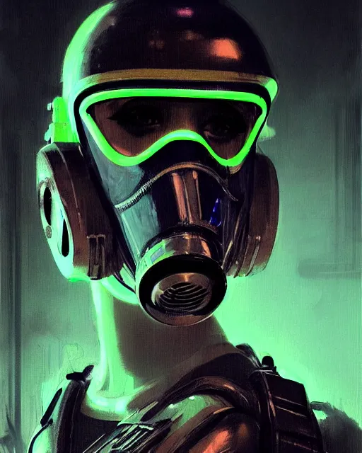 Image similar to detailed portrait neon female swat officer, cyberpunk futuristic, neon, gas mask, lightsaber, reflective puffy coat, decorated with traditional japanese by ismail inceoglu dragan bibin hans thoma greg rutkowski alexandros pyromallis nekro rene margitte, fire & smoke, illustrated, perfect face, fine details, realistic shaded, fine - face, pretty face