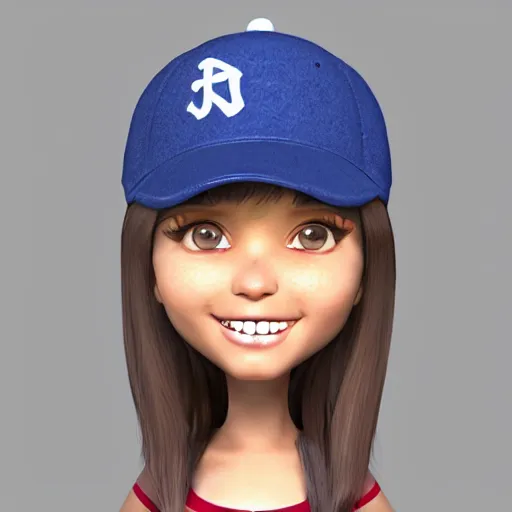 Image similar to a cartoon girl with a baseball cap on her head, vector art by jaeyeon nam, cgsociety, digital art, chibi, rendered in maya, daz 3 d, zbrush