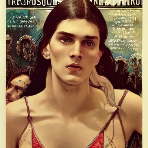 Prompt: A photo of a gorgeous Grigori Rasputin on the cover of Swimsuit Illustrated 1960 in the aesthetic of mert and marcus, masterpiece, intricate, elegant wardrobe, highly detailed, digital painting, artstation, concept art, smooth, sharp focus, illustration, art by artgerm and james jean and greg rutkowski and alphonse mucha