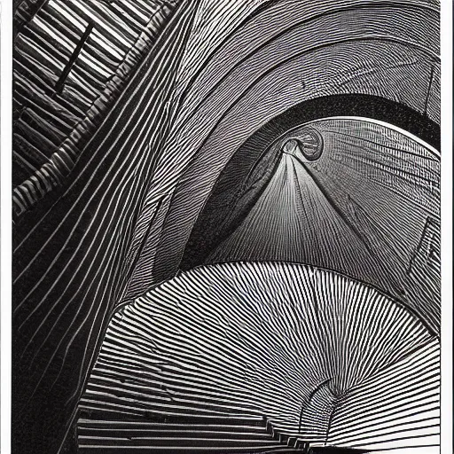 Image similar to crystal spiral stairways beyond possibility of imagining, many doors, inhabited on many levels, by Maurits Cornelis Escher, by jean giraud, shining light, clear geometry, architecture, Award winning. Masterpiece, detailed illustration