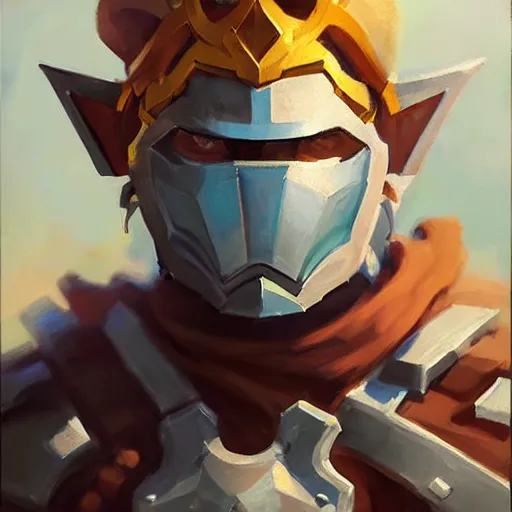 Image similar to greg manchess portrait painting of armored link from legend of zelda as overwatch character, medium shot, asymmetrical, profile picture, organic painting, sunny day, matte painting, bold shapes, hard edges, street art, trending on artstation, by huang guangjian and gil elvgren and sachin teng