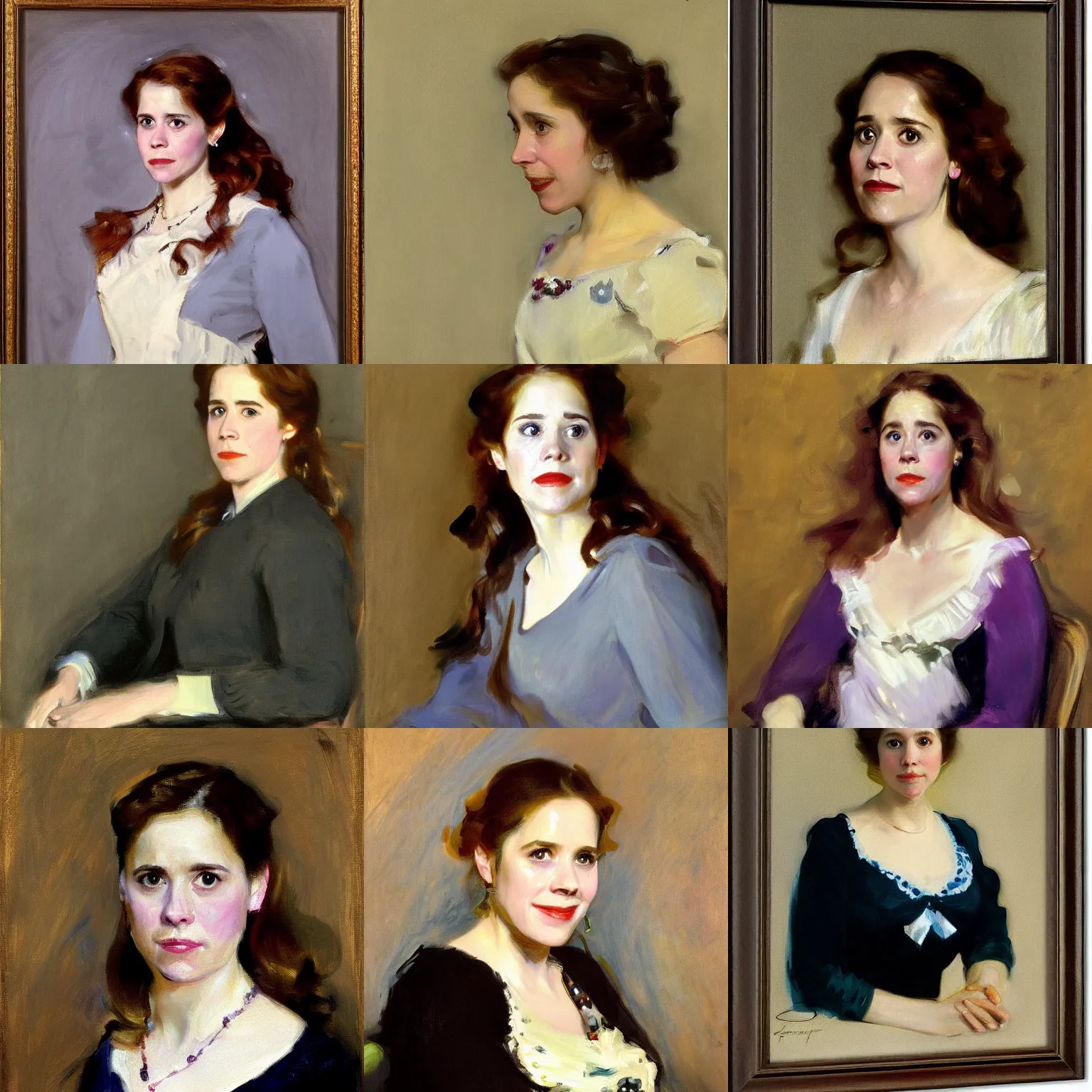 Prompt: portrait of Pam Beesly by john singer sargent