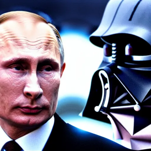 Prompt: Vladimir putin in costume of Darth Vader. Shot from movie Star Wars 1.