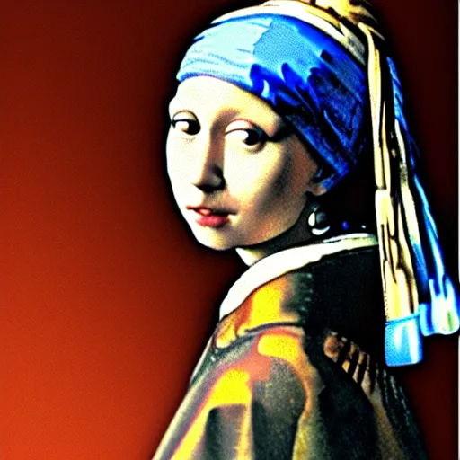Prompt: the girl with the pearl earring with the face of mona lisa in the style of vermeer, desaturated, minimalistic, soft skin tones