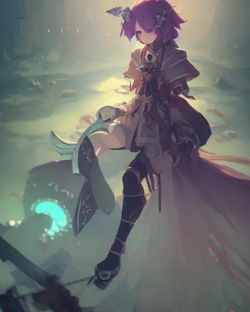 Prompt: cute necromancer, beauty, tales of erin, onmyoji, atelier ayesha. detailed bells. ashes, armor, intricate environment, digital illustration by wlop, ross tran, krenz cushart, victo ngai. bright, high contrast. crisp, highly detailed, metallic. sharp edges, global illumination