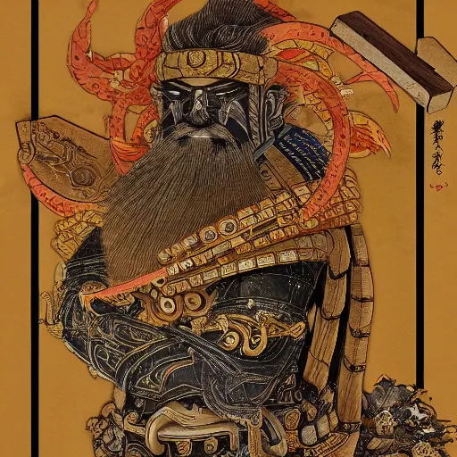 Image similar to yurunu, he rules over wisdom and knowledge. his symbol is a scroll. highly detailed and intricate 8 k concept fantasy art illustration