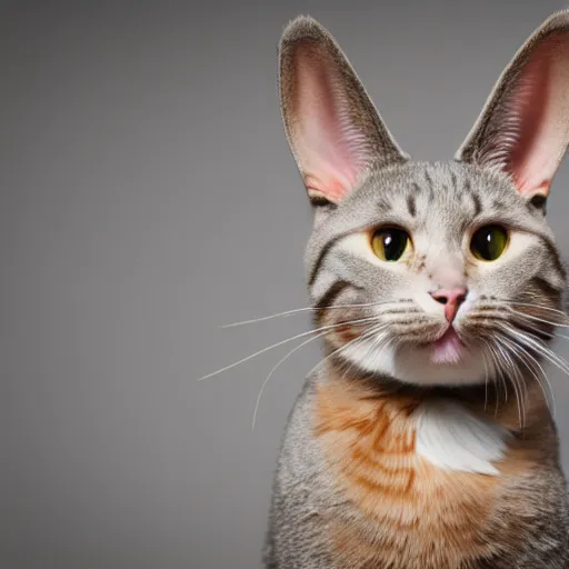 Image similar to high quality studio portrait of a cat with floppy bunny ears