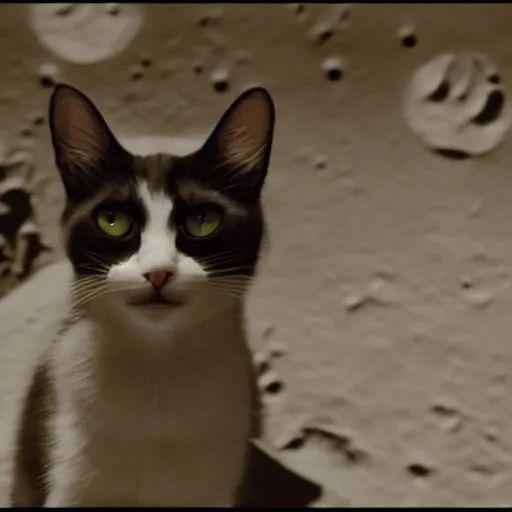 Image similar to a cat on the moon, cinematic, movie still