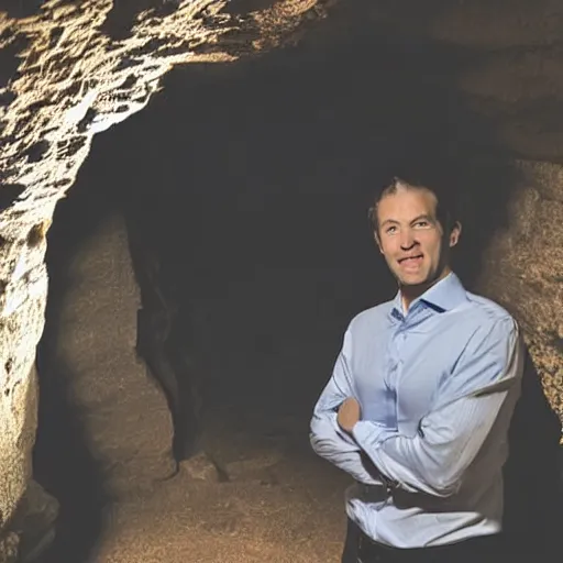 Image similar to rich businessman holding inside dark cave