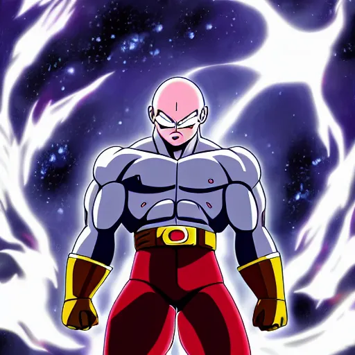 Image similar to jiren the grey from dragon ball super, high quality, amazing, stars in the background, dbz style