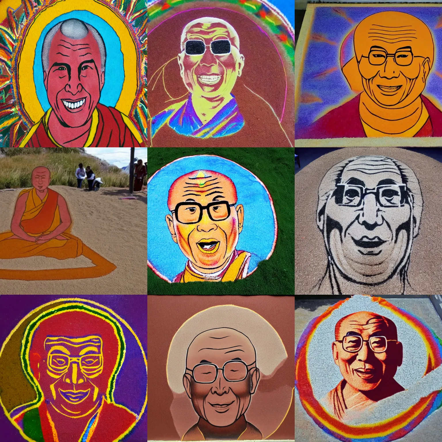 Prompt: a Sand painting of a the Dalai Lama