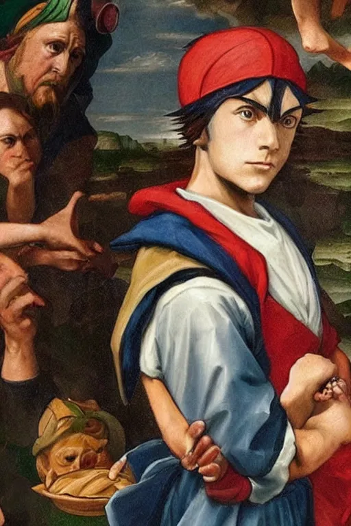 Image similar to a portrait from ash ketchum, renaissance painting