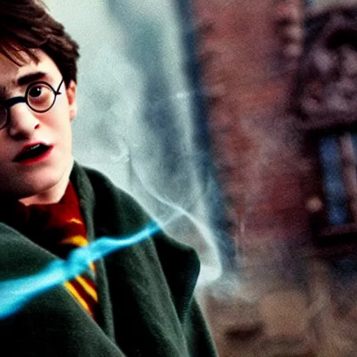 Image similar to Harry Potter smoking a blunt, cinematic