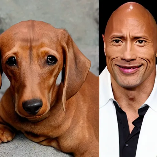 Prompt: Dwayne The Rock Johnson with the head of a dachshund