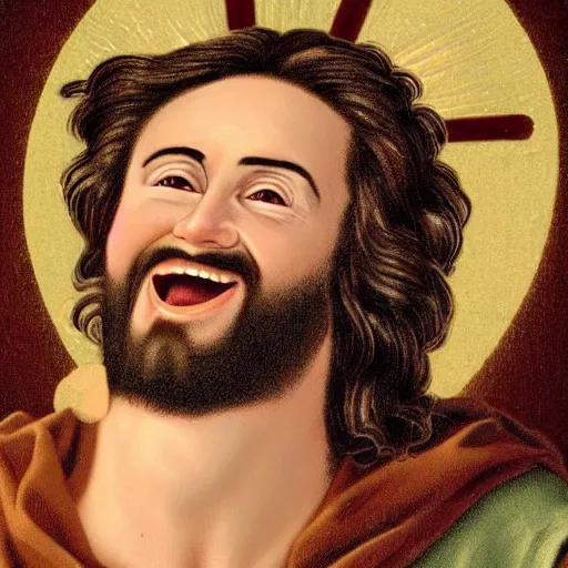 Image similar to Jesus laughing loud