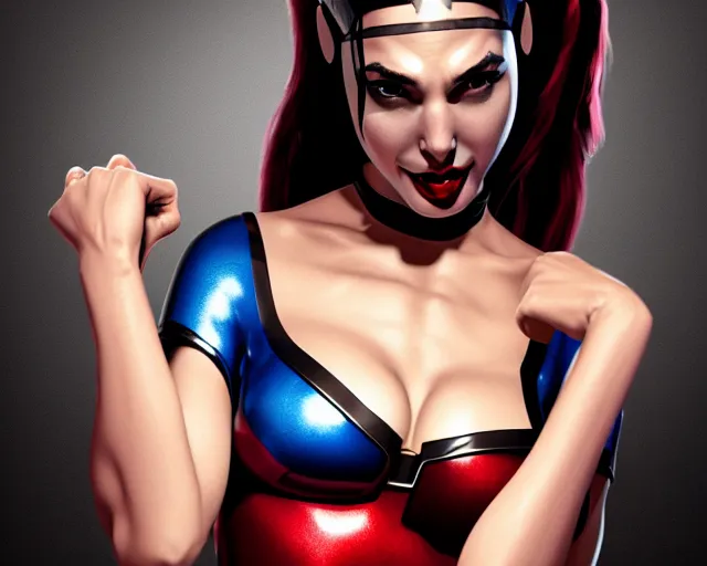 Prompt: Gal Gadot As Harley Quinn, Playboy Centerfold, Full Figure, 8K, octane render, HDR, photorealistic, volumetric lighting, Hyperrealistic-H 960