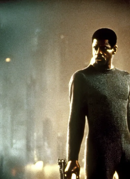 Image similar to a movie still of denzel washington in blade runner