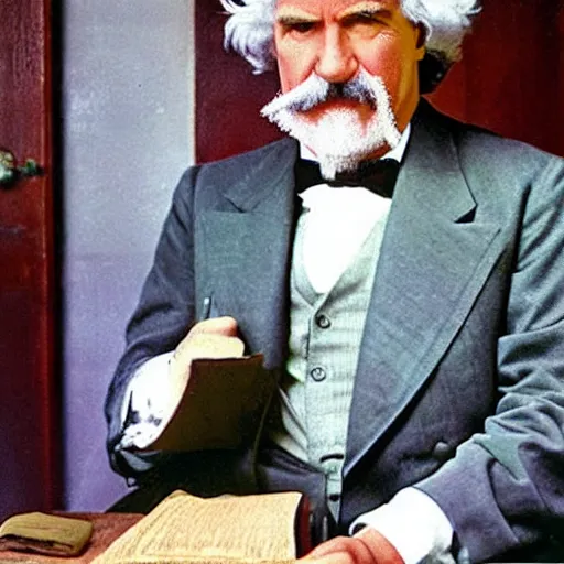 Prompt: Mark Twain reading Doctor Seuss