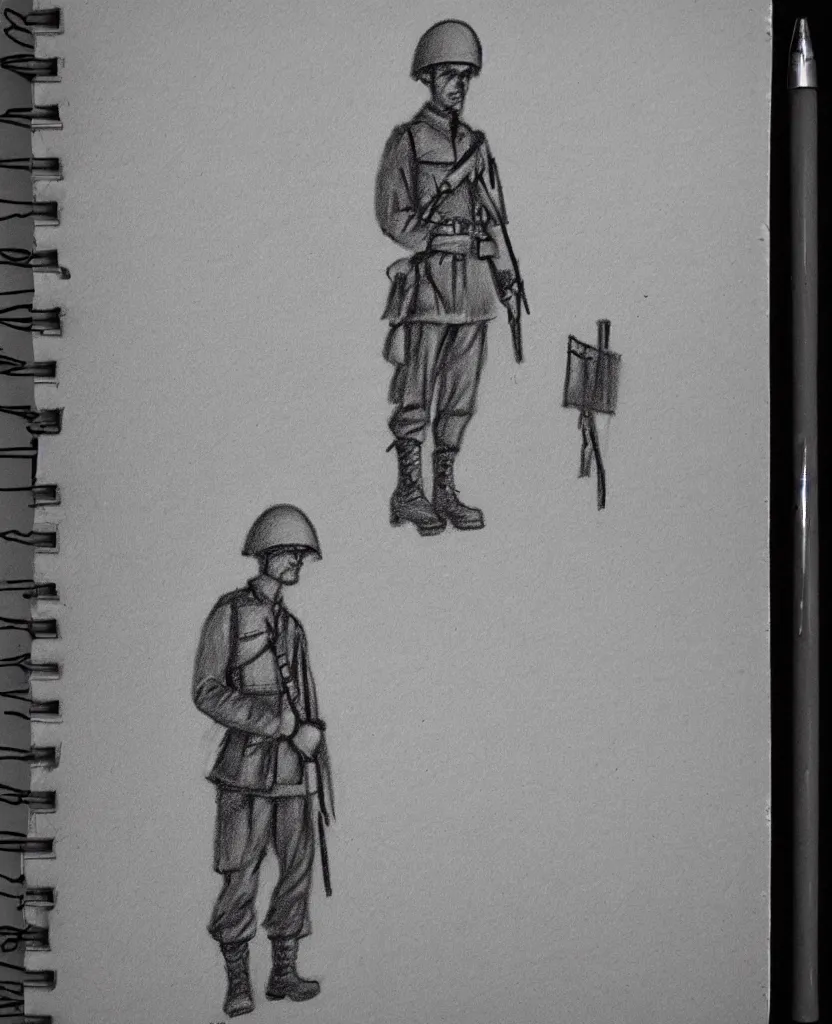 Prompt: stil frames of a drawing on stop motion sketchbook of a soldier from wwii writing a letter to home, minimal, black and white