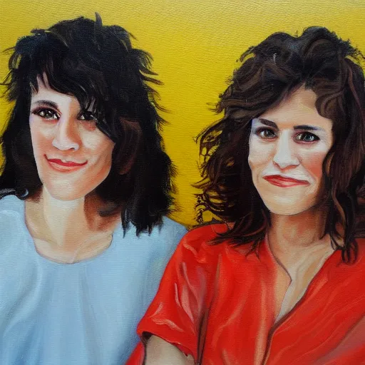 Prompt: a messy painting of twin sisters. Wendy and Susannah Melvoin. Trending on ArtStation