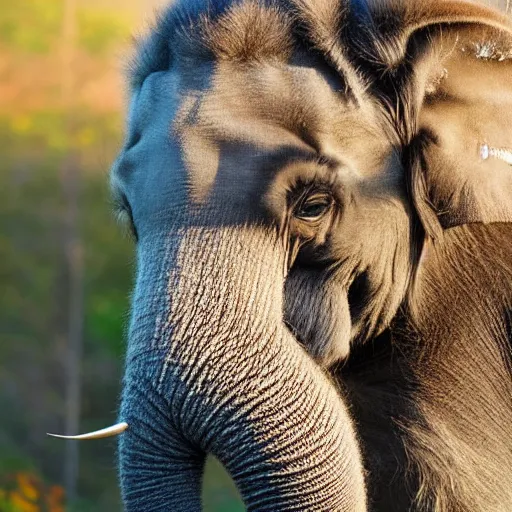 Prompt: fuzzy very hairy asian elephant hd nature photography