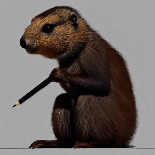 Prompt: a cute anthro brown marmot in a black business tuxedo while holding a pencil, digital art, trending on art station, character design, 3 d artistic render, octane, blender, cartoon, shadows, lighting