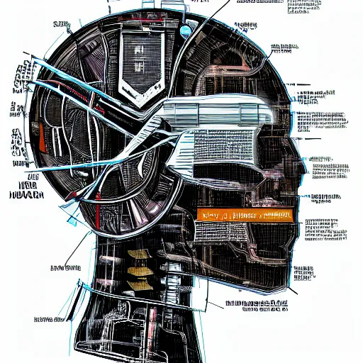 Prompt: giant robot-humanoid head, cross-section diagram