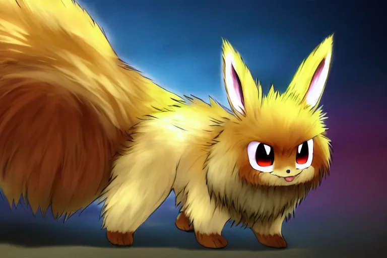 Prompt: fan artist rendering of an angry fuzzy eevee evil pokeball eevee high resolution eevee CGsociety UHG 4K highly detailed