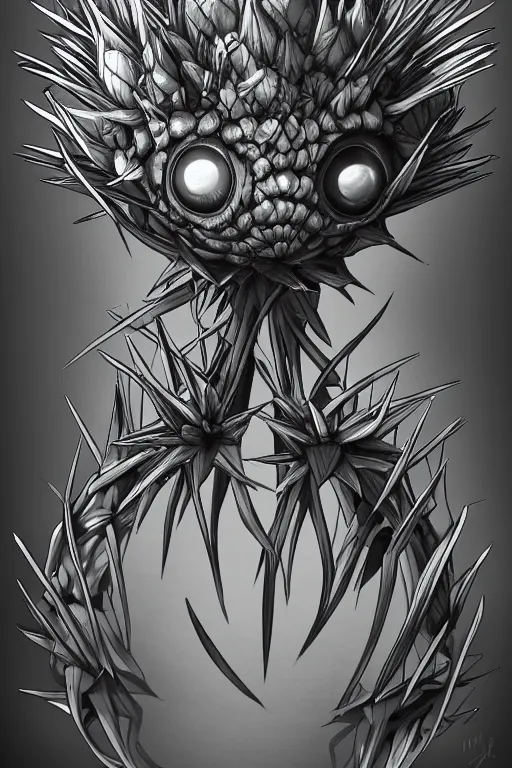 Prompt: a humanoid artichoke monster with large orb eyes, highly detailed, digital art, sharp focus, trending on art station, plant, anime art style